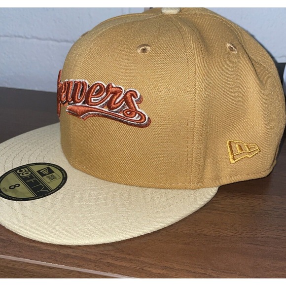 Men's New Era Kahki Milwaukee Brewers 50th Anniversary Side Patch 59FIFTY Fitted - Picture 2 of 4